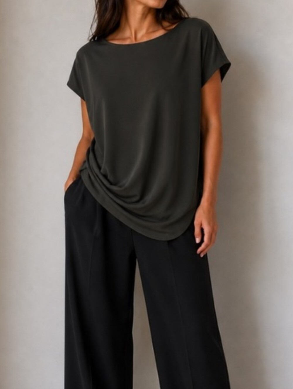 BCBGMaxAzria Runway Olive Green Relaxed Short-Sleeve Top
